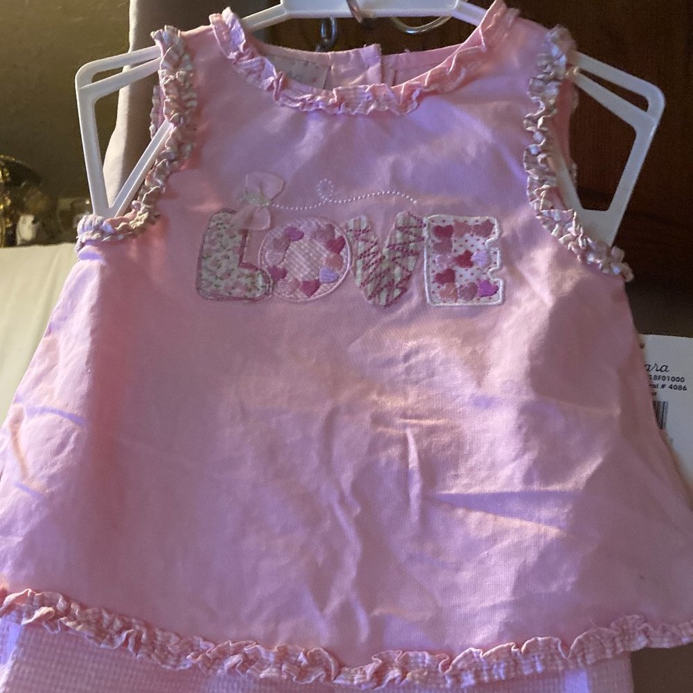 LOVE CUTE TOP AND PANTS PINK LOVE ON SHIRT RUFFLES
